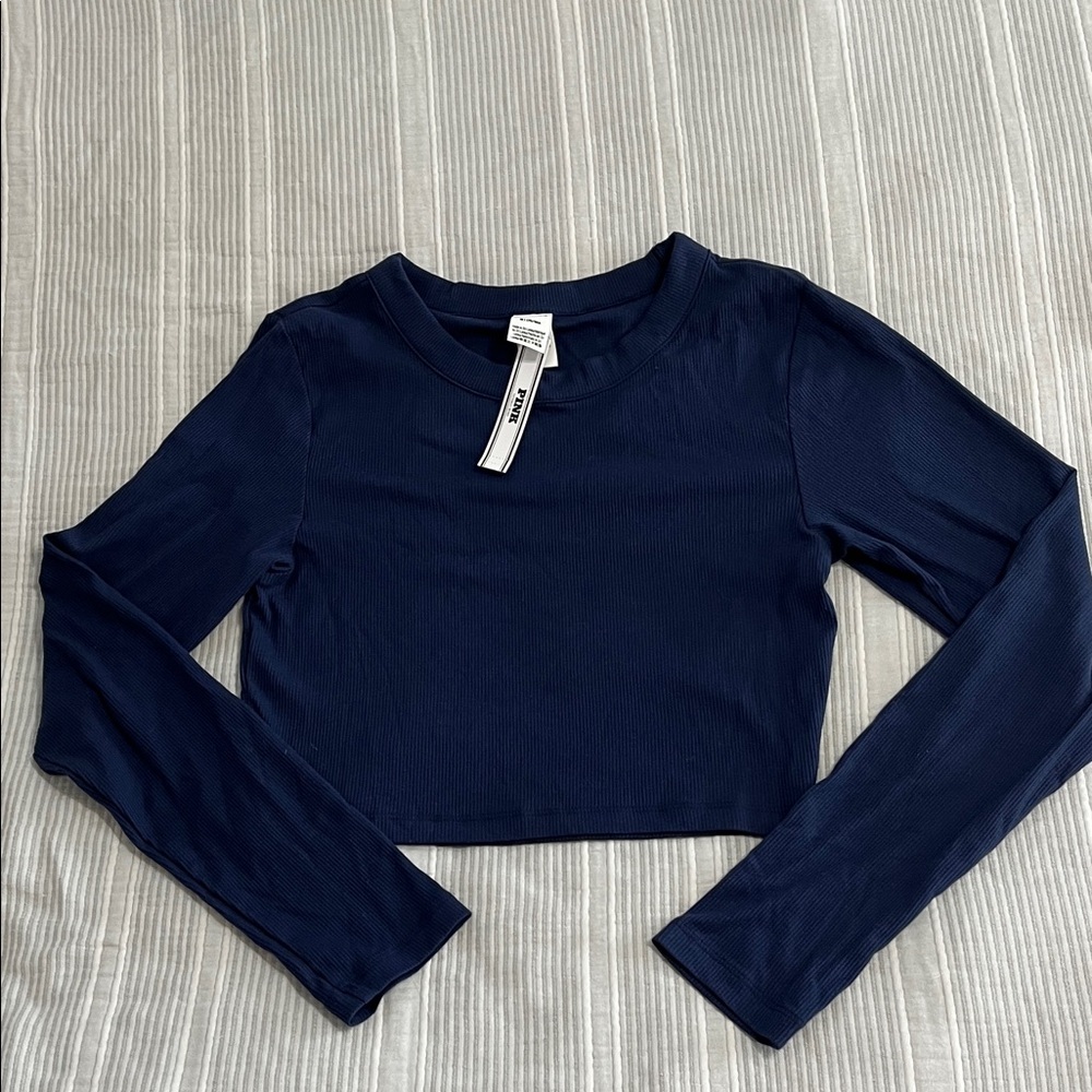 PINK Victoria's Secret Navy Long Sleeve Crop Top